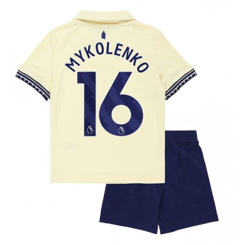 Stroje piłkarskie Everton Vitaliy Mykolenko #16 Koszulka Wyjazdowej dla dzieci 2025-26 Krótki Rękaw (+ szorty)